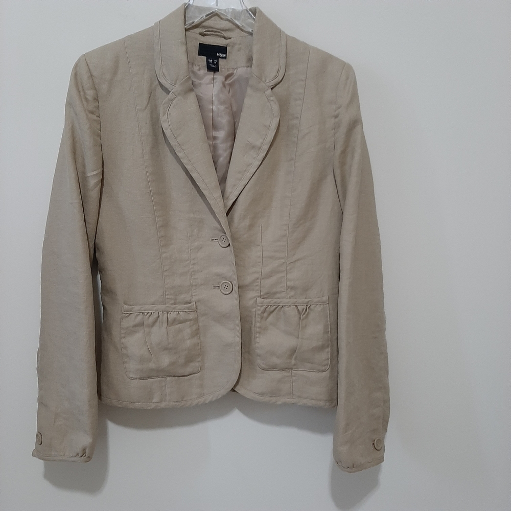 H&M Khaki Tan Linen Blazer Size 10 - Picture 5 of 11